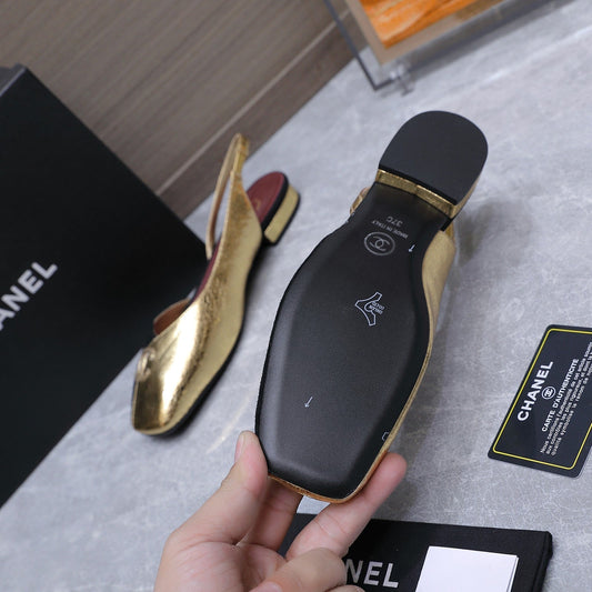 Chanel 2026 Slingback Black Gold Suede Leather 758405