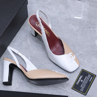 Chanel 2026 High-Heeled Slingback 60mm Beige White Suede Leather 758407