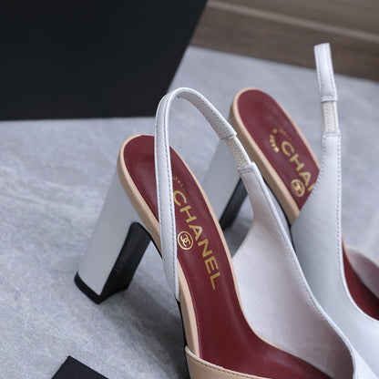 Chanel 2026 High-Heeled Slingback 60mm Beige White Suede Leather 758407