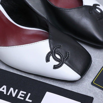 Chanel 2026 High-Heeled Slingback 60mm Black White Suede Leather 758408