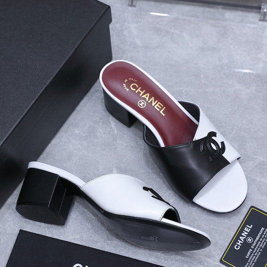 Chanel 2026 High-Heeled Sandals Black White Suede Leather 758416