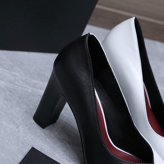 Chanel 2026 High-Heeled Pump 85mm Black-White Suede Sheepskin 758424
