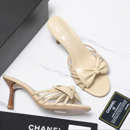 Chanel 2026 High-heeled Sandals With Delicate Bow 80mm Beige Cowhide 758428