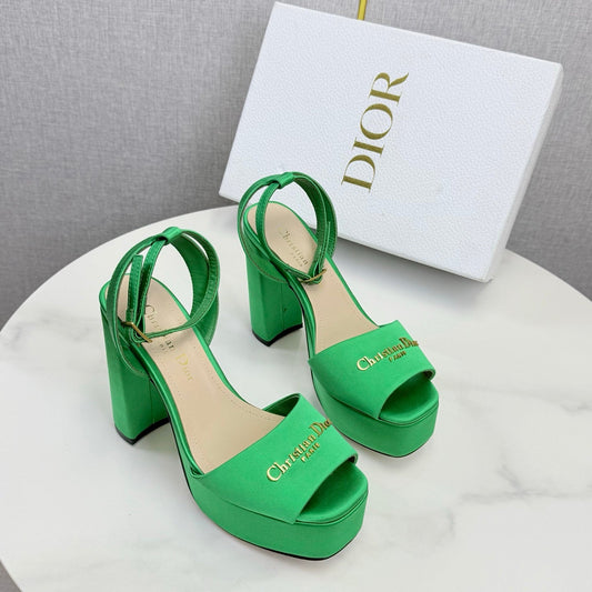CD 26s Platform Sandals 80 Green Satin Sheepskin 640228