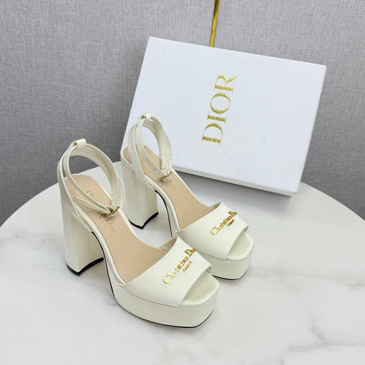 CD 26s Platform Sandals 80 White Beige Satin Sheepskin 640231