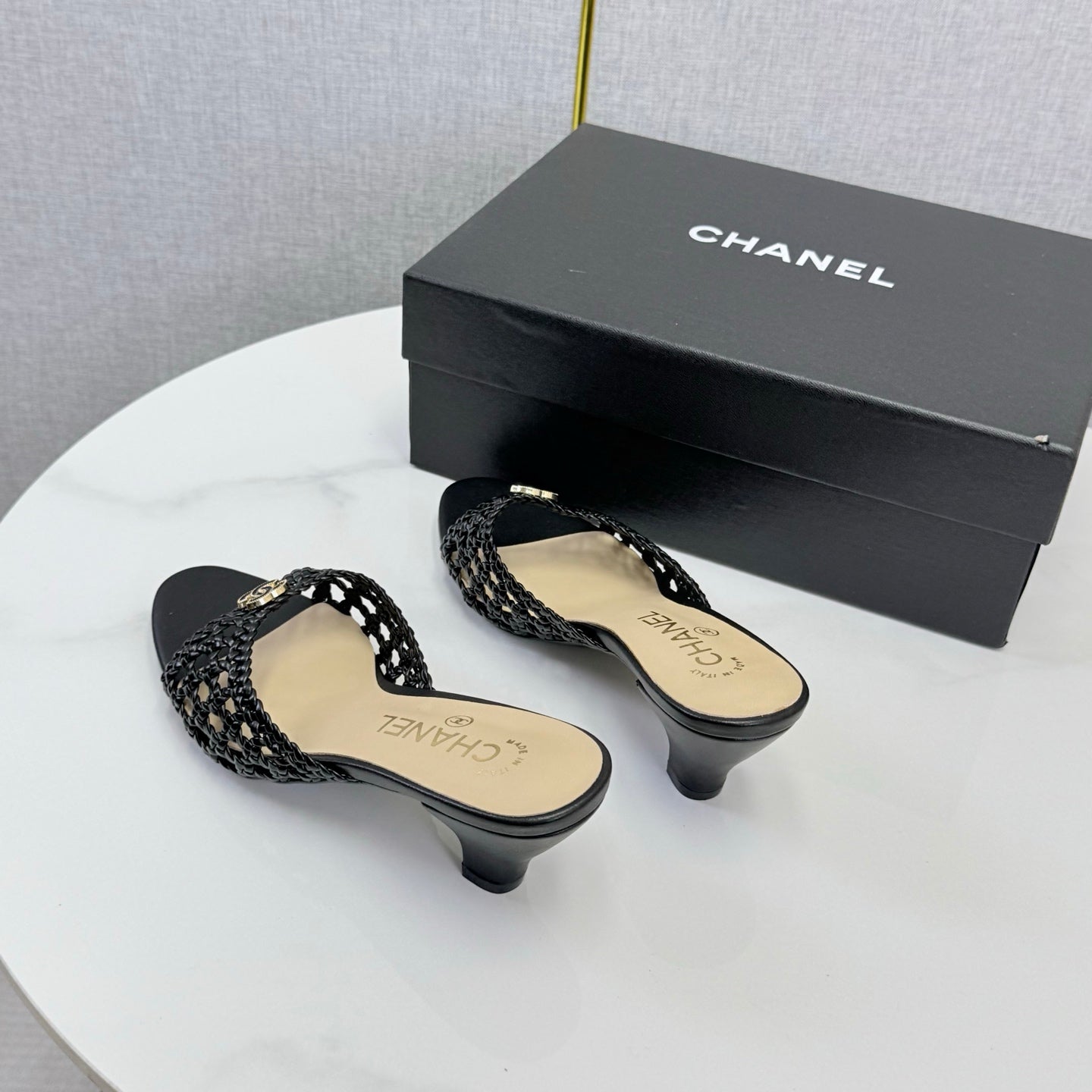 Chanel 2026 Mules 40mm Woven Sheepskin 801634