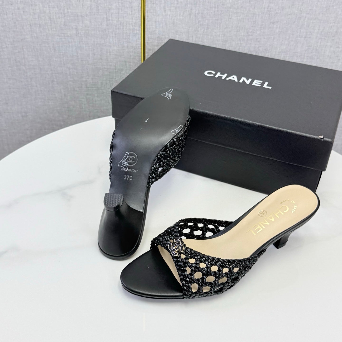 Chanel 2026 Mules 40mm Woven Sheepskin 801634