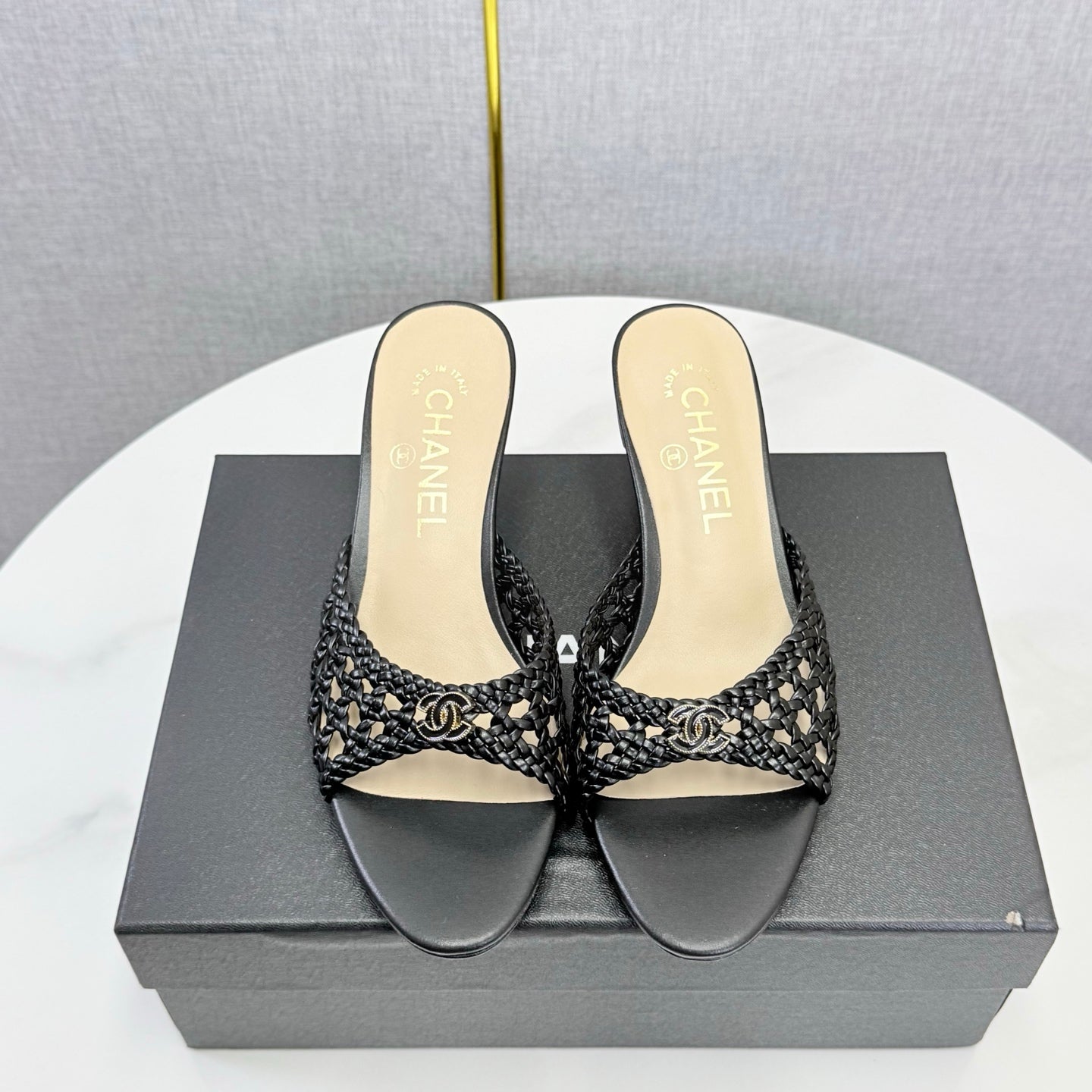 Chanel 2026 Mules 40mm Woven Sheepskin 801634