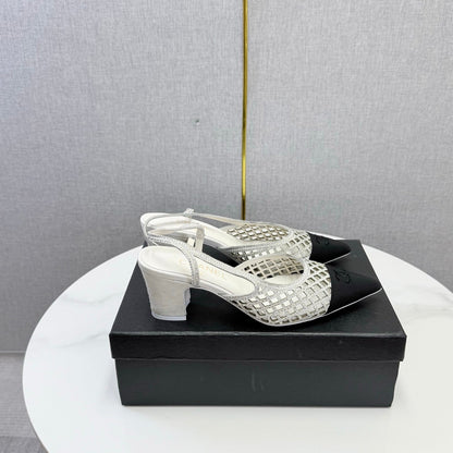 Chanel 2026 Embellished Mesh Slingback 50mm Sheepskin Satin 904533