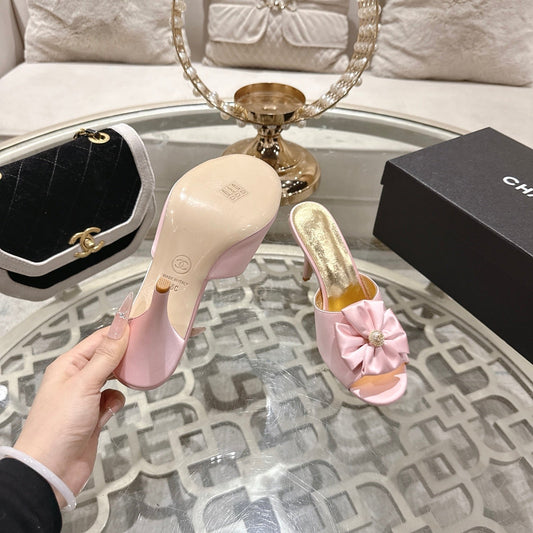 CC 26s Camellia High-Heeled Slippers Pink Gold Sheepskin 627028