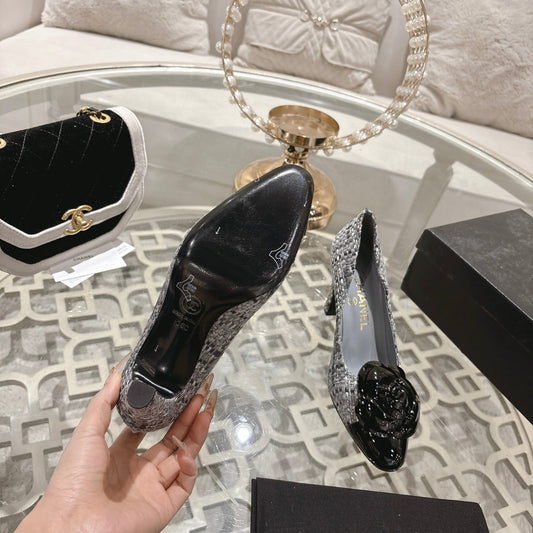 CC 26s High Heels Pump 85 Gray Black Wool Fabric 627016