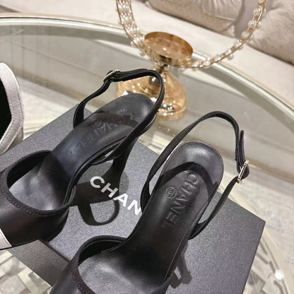 Chanel 2026 Pointed-Toe High-Heeled Sandal Black White Sheepskin 634229