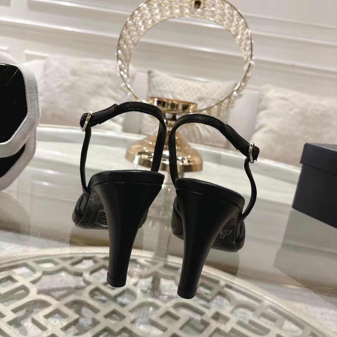 Chanel 2026 Pointed-Toe High-Heeled Sandal Black White Sheepskin 634229