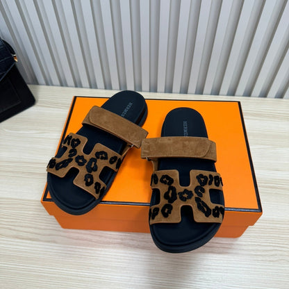 HM 26ss Slippers Black Brown Suede Leather 618574