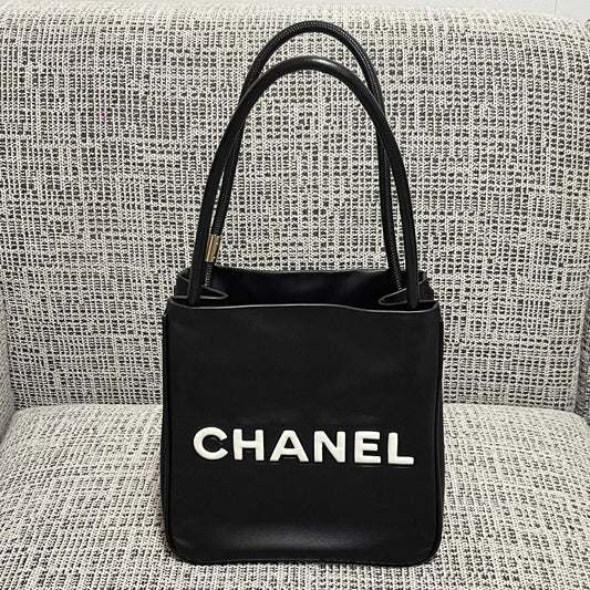 Chanel 2026 Camellia Letter Reversible Tote Bag 25cm Black White Leather