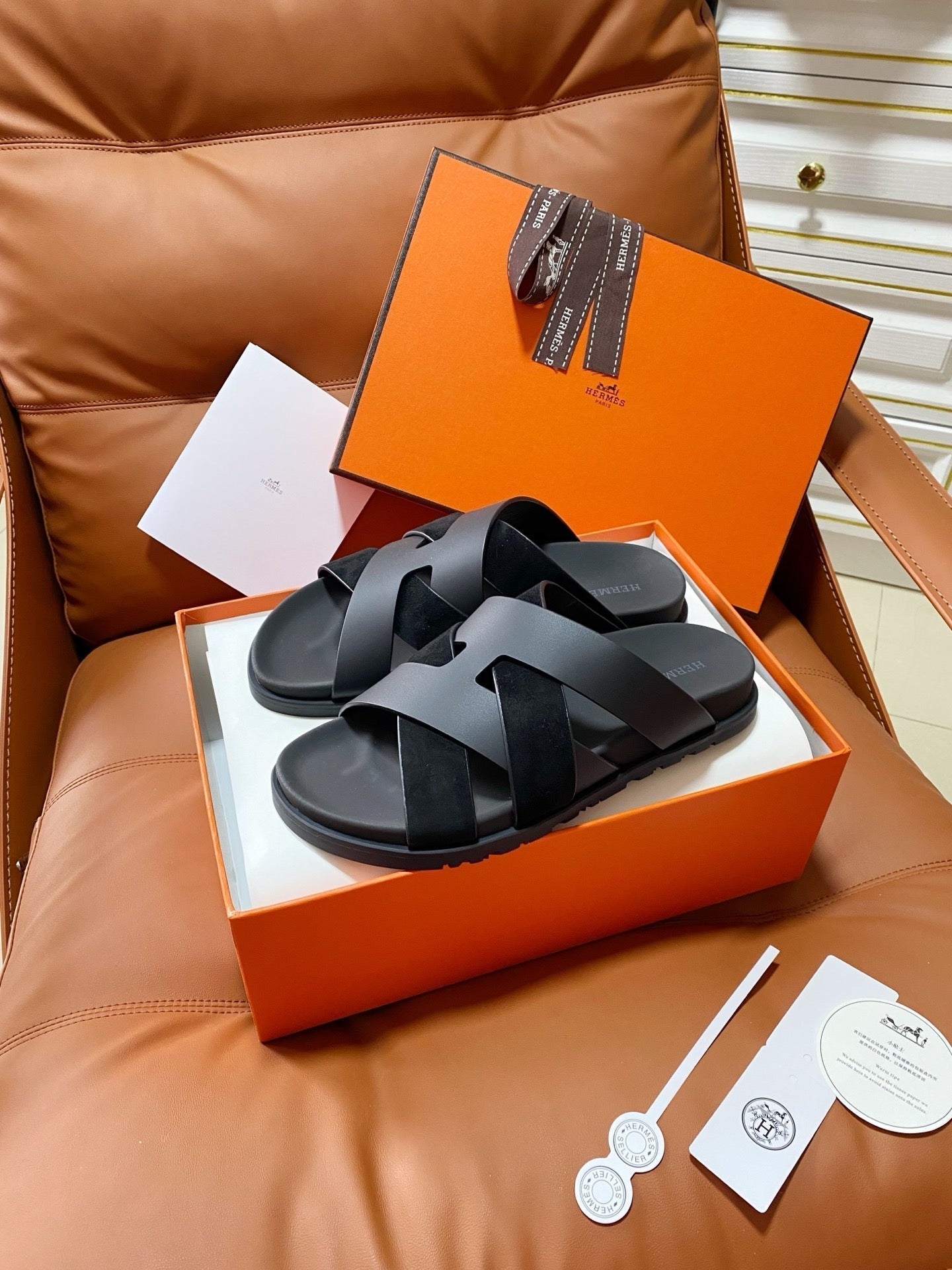 HM 2026 Cross Sandals Black Suede Calfskin 667292