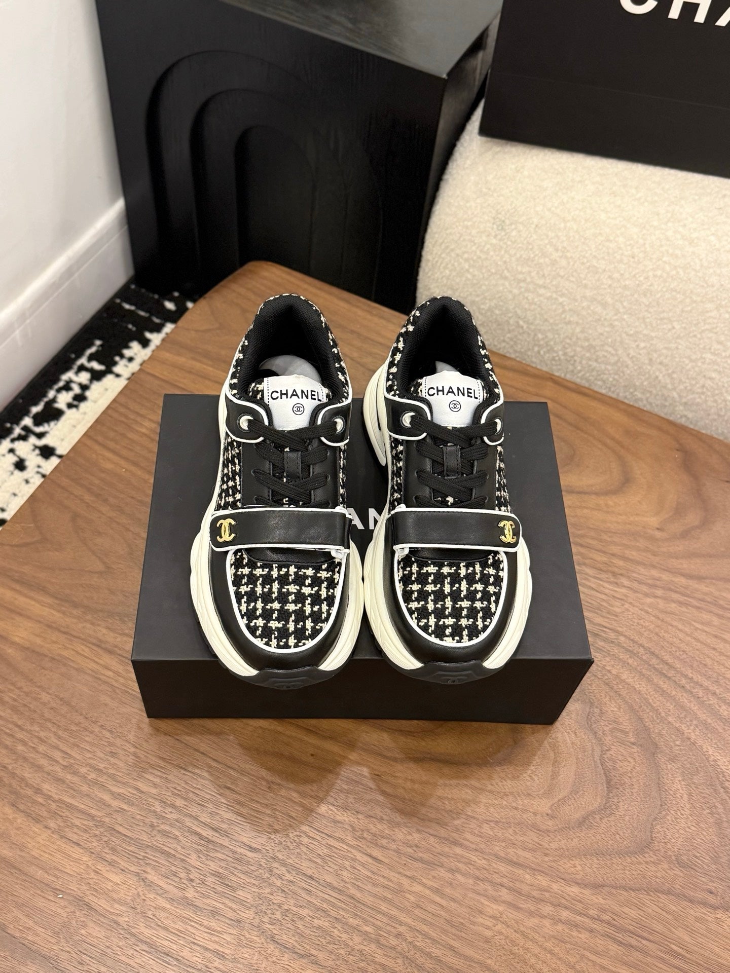 CC 26s Casual Sneaker Black White Tweed Leather 183604