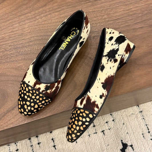 Chanel 2026 Ballet Flat Black White Brown Horsehair Calfskin 686503