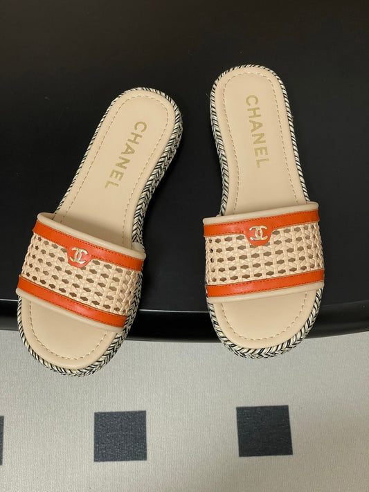 CC 26s Platform Slippers Light Beige Orange Cowhide 649456