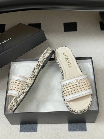 CC 26s Platform Slippers Light Beige Cowhide 649459