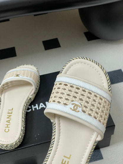 CC 26s Platform Slippers Light Beige Cowhide 649459