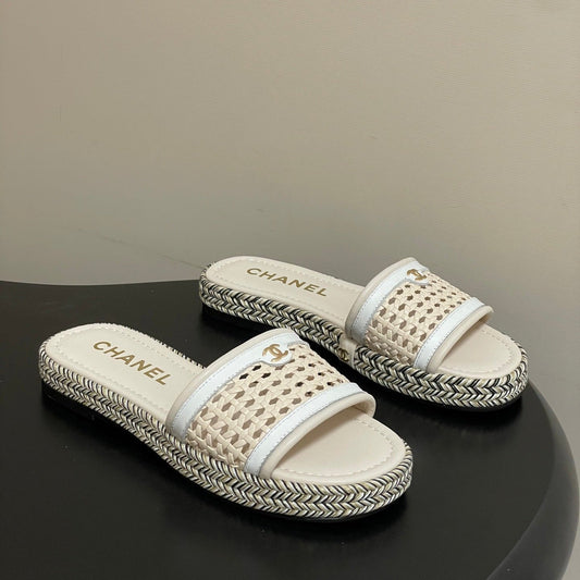 CC 26s Platform Slippers Light Beige Cowhide 649459