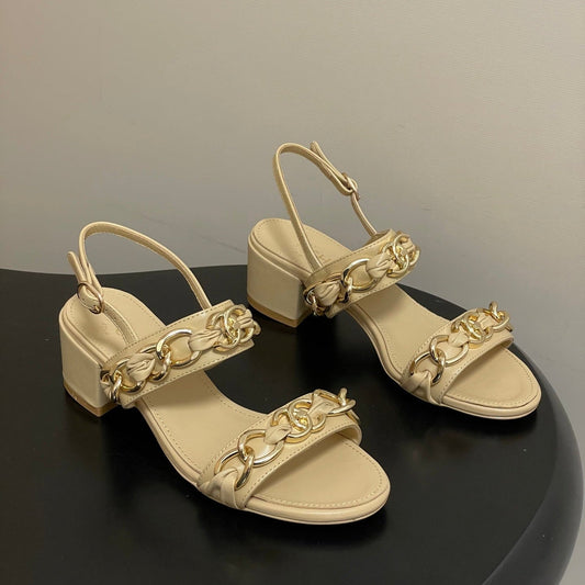 CC 26s Buckle Chain Sandals 55 Beige Sheepskin 649472