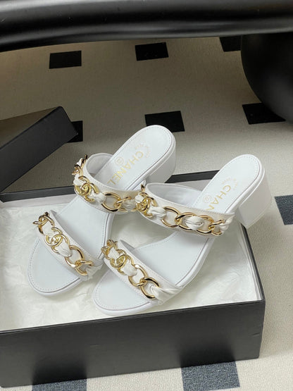 CC 26s Chunky Heels Sandals 55 White Sheepskin 649470