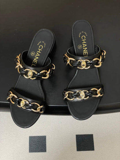 CC 26s Chunky Heels Sandals 55 Black Sheepskin 649471