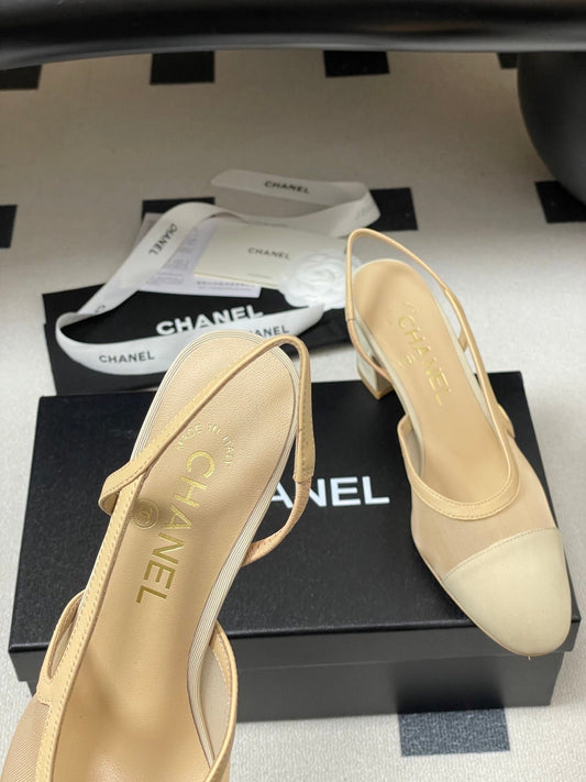 CC 26s Slingback 65 Beige Mesh Fabric Sheepskin 649444