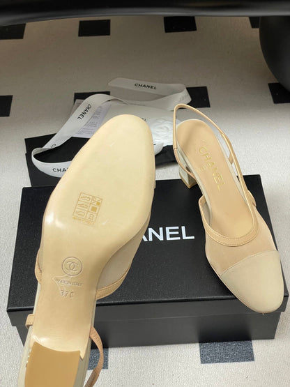 CC 26s Slingback 65 Beige Mesh Fabric Sheepskin 649444