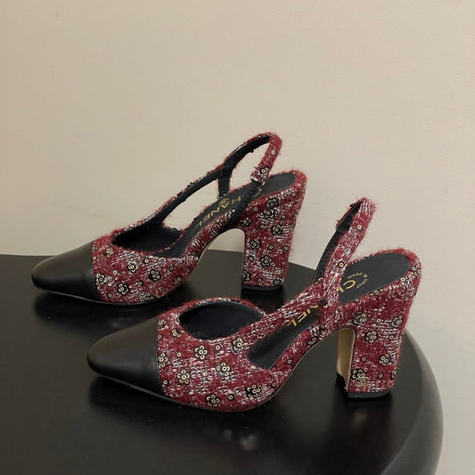 CC 26s Slingback 95 Dark Red Black Tweed Sheepskin 649422