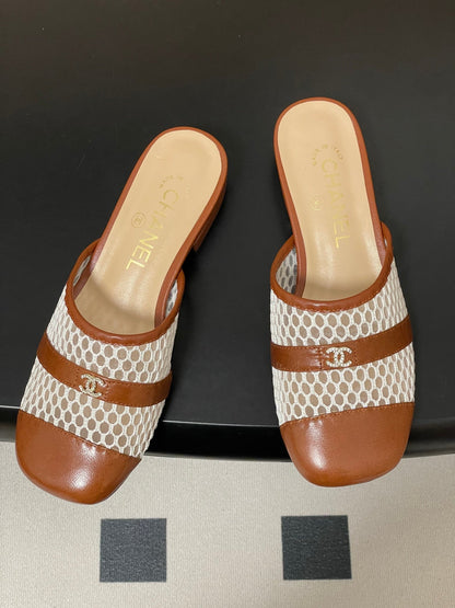 CC 26s High-Heeled Mules Camel Brown White Cowhide 649466