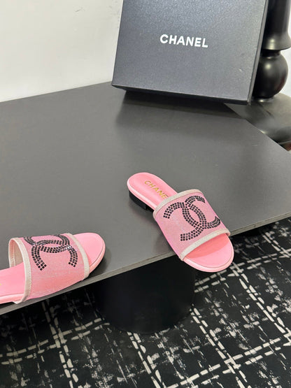 CC 2026 Slippers Pink Black Mesh Sheepskin 668147