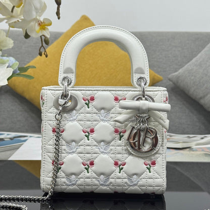 Dior 2026 Bird Flower Bag 17cm White Lambskin 158728