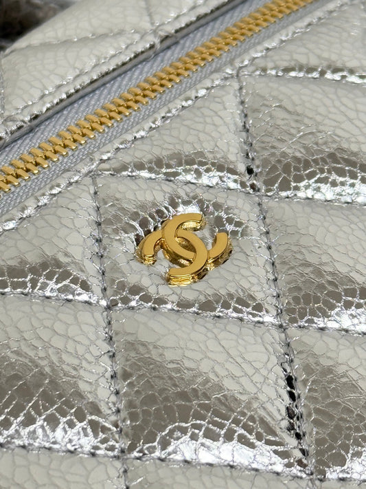 Chanel 2026 Vanity With Chain Silver Metallic Shiny Lambskin
