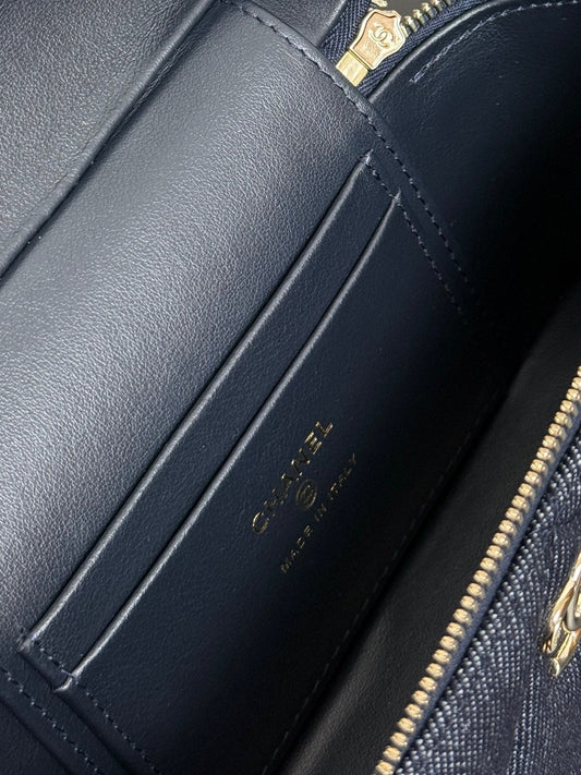 Chanel 2026 Vanity Case 19cm Blue Denim Leather