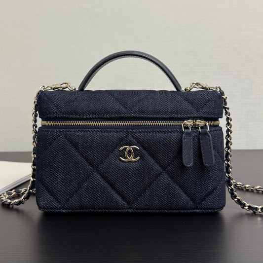 Chanel 2026 Vanity Case 19cm Blue Denim Leather