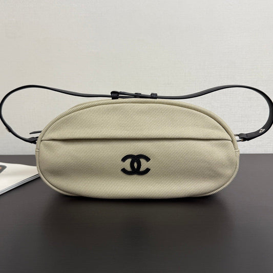 Chanel 2026 Rugby Bag 32cm Beige Canvas Leather