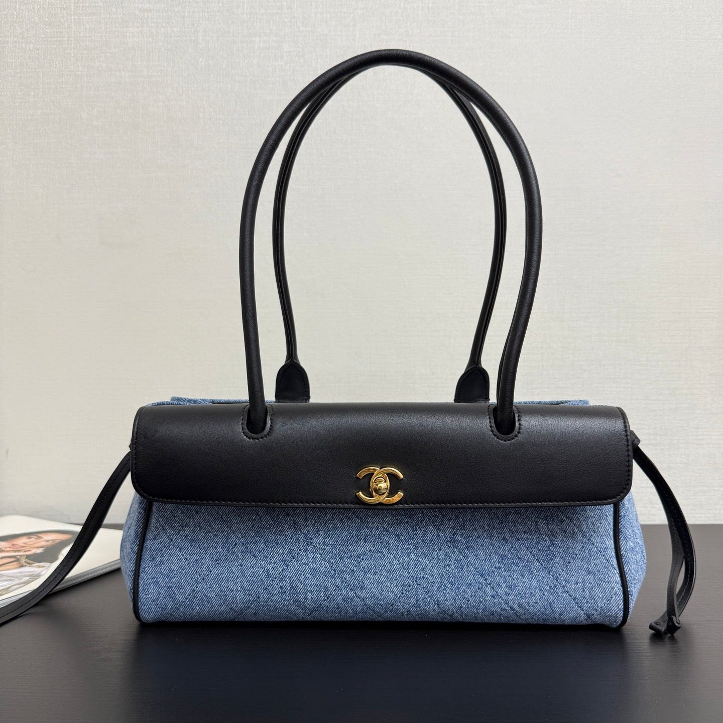 Chanel 2026 Shopping Bag 31cm Blue Black Denim Calfskin