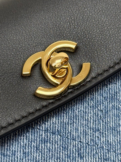 Chanel 2026 Shopping Bag 31cm Blue Black Denim Calfskin