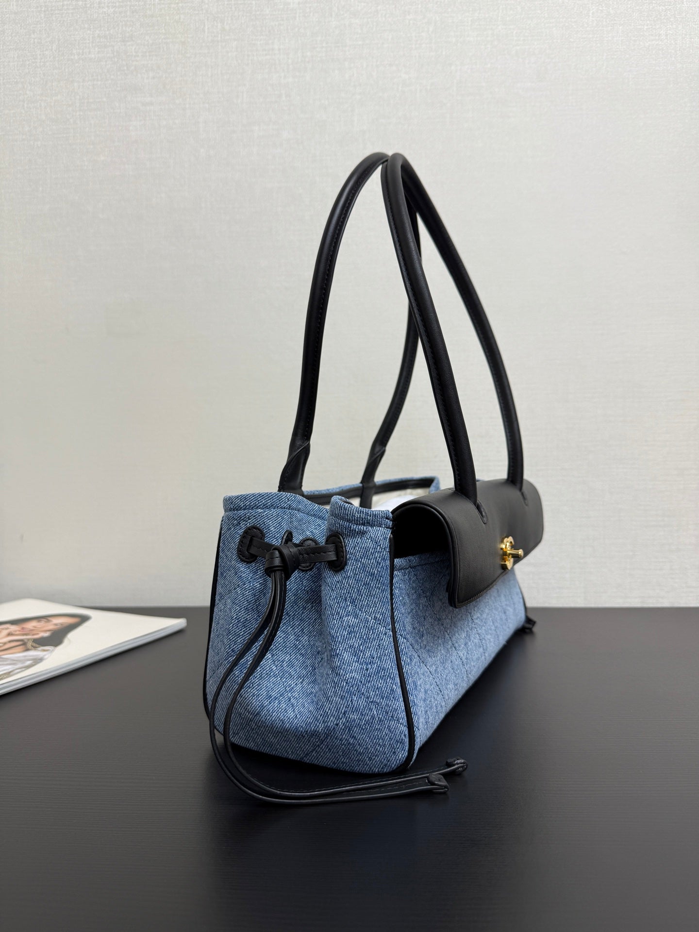Chanel 2026 Shopping Bag 31cm Blue Black Denim Calfskin
