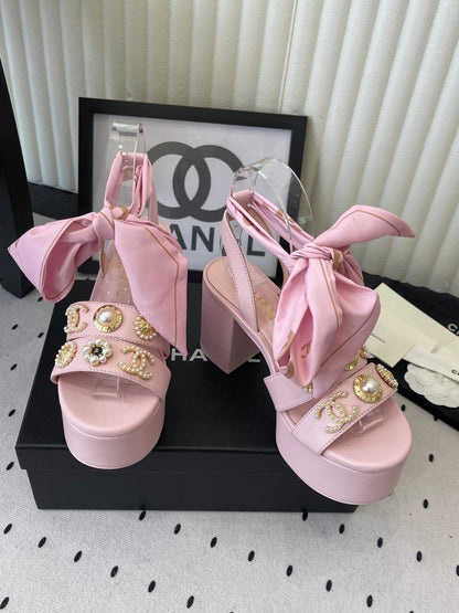 CC 26s Platform Sandals 75 Pink Sheepskin Mixed Gold Charm 650090
