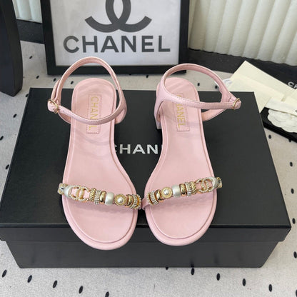CC 26s Sandals 35 Light Pink Sheepskin Pearls 650101