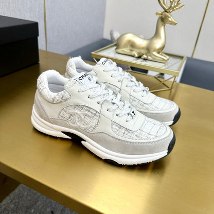 CC 2026 Casual Sneakers White Gray Suede Tweed 668057