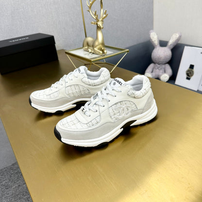 CC 2026 Casual Sneakers White Gray Suede Tweed 668057