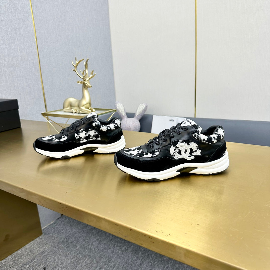 CC 2026 Casual Sneakers Black White Suede Tweed 668058