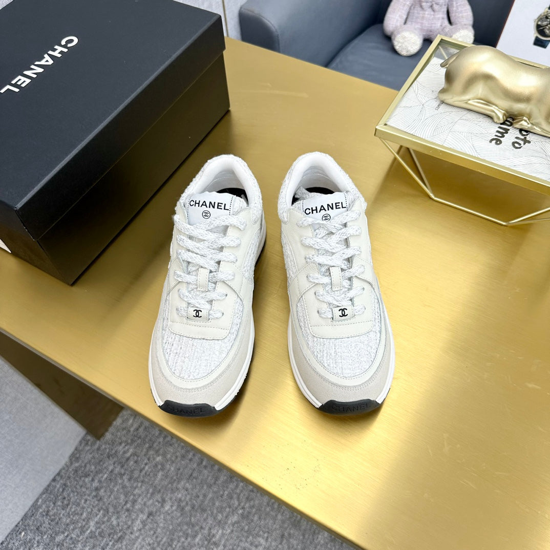 CC 2026 Casual Sneakers Beige White Suede Tweed 668061
