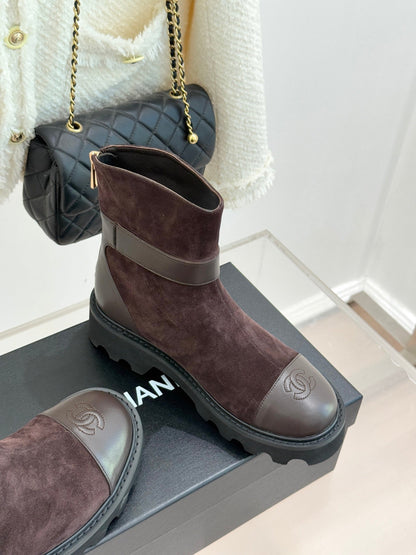CC 26 Boot With Lug Sole Brown Black Suede Leather 610006