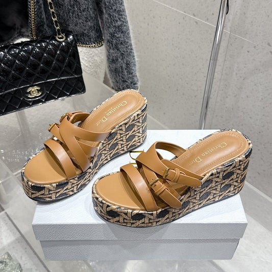 CD 26s Platform Sandal 65 Brown Black Monogram Leather 636348